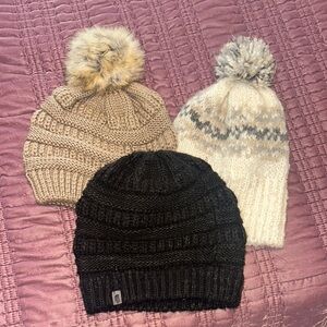 Cozy Knit Beanie Set - Black, Tan, Cream